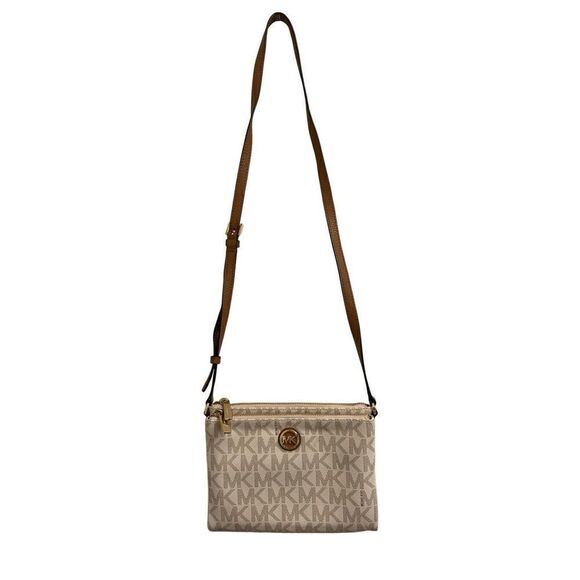 Michael Kors Signature Jet Set FultonEast West Vanilla PVC Crossbody - Picture 1 of 9